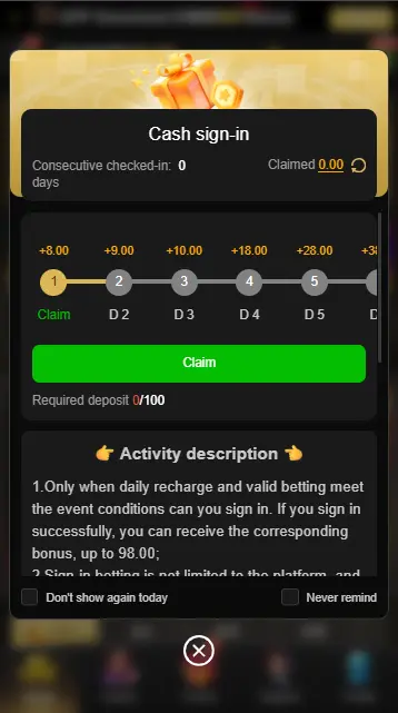 PKR98 Game Daily Check in Rewards